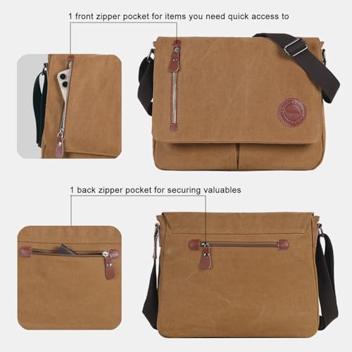 Mactso Vintage Canvas Messenger Bag for Men Women, 13.5 Inch Laptop Satchel Shoulder Bag with Multiple Pockets, Crossbody Bag for Work Travel College (Coffee-01) - Image 5