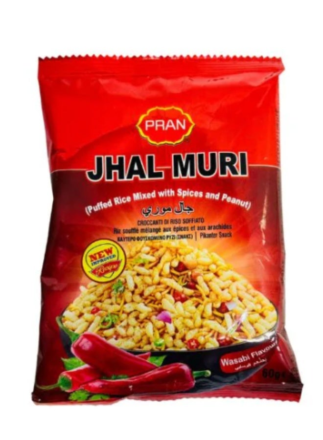 بران Jhal Muri أرز منفوش بنكهة الواسابي 45 جم – سناك مقرمش وحار جاهز للأكل – عبوة 6 قطع - Image 1