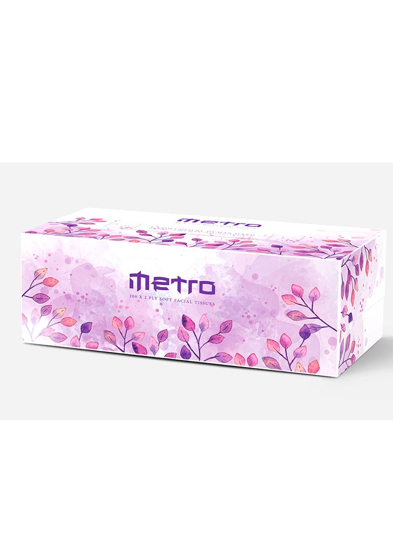 Metro Soft Facial Tissue 200 Sheets 2 Ply-Pack of 5 Boxes - Image 2