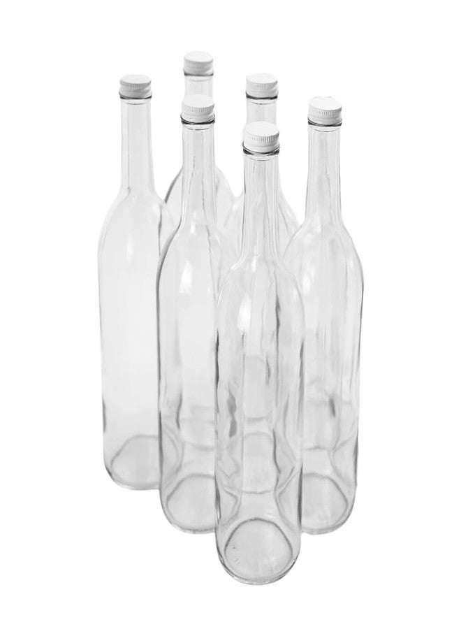 FastRack 750 ml Clear Bordeaux Wine Bottles (Pack of 6) with 6 Whiite METAL Caps | W5 Flint Flat-Bottomed Glass Bottles Ideal for Wine Making and Storage - Image 2