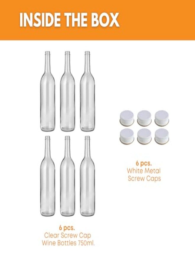 FastRack 750 ml Clear Bordeaux Wine Bottles (Pack of 6) with 6 Whiite METAL Caps | W5 Flint Flat-Bottomed Glass Bottles Ideal for Wine Making and Storage - Image 3
