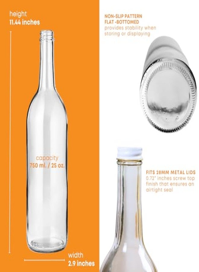 FastRack 750 ml Clear Bordeaux Wine Bottles (Pack of 6) with 6 Whiite METAL Caps | W5 Flint Flat-Bottomed Glass Bottles Ideal for Wine Making and Storage - Image 4