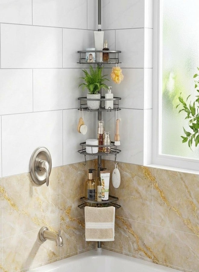DUFU Corner Shower Caddy Tension Pole, Tension Rod Organizer, 4-Tier Adjustable Floor to Ceiling Shower Caddy 33-127inch, No Drilling Shower Shelf for Inside Shower (Gray) - Image 1