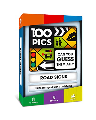 100 PICS US Road Signs Travel Game Learn 100 Road Signs Flash Cards with Slide Reveal Case Card Game Gift Stocking Stuffer Hours of Fun for Kids and Adults Ages 6 - Image 1