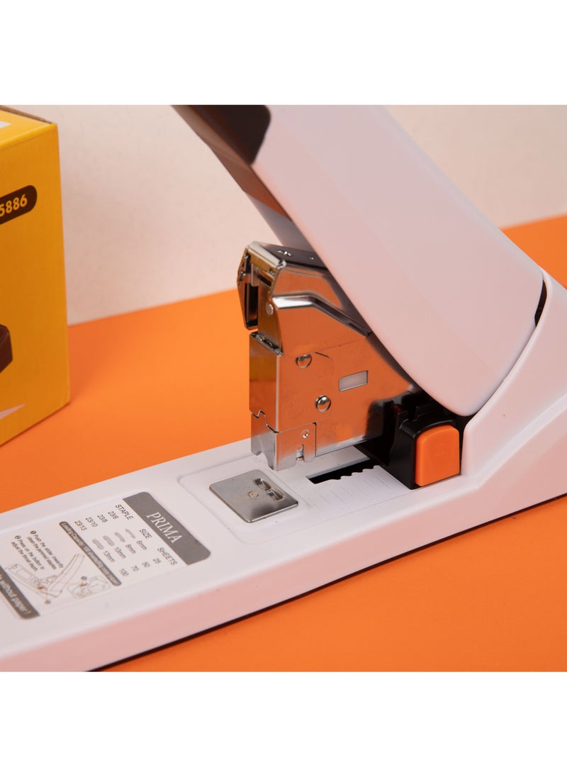 بريما دباسة مكتب قوية بسعة 100 ورقة | هيكل معدني متين وتصميم مريح لمقبض ثابت، دليل ورق قابل للتعديل بعمق 45مم، ملائمة للمكاتب والمدارس والاستخدامات الثقيلة - Image 2