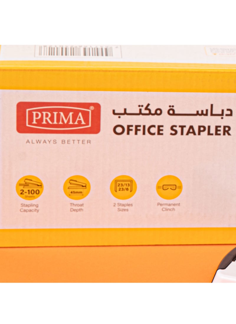 بريما دباسة مكتب قوية بسعة 100 ورقة | هيكل معدني متين وتصميم مريح لمقبض ثابت، دليل ورق قابل للتعديل بعمق 45مم، ملائمة للمكاتب والمدارس والاستخدامات الثقيلة - Image 3