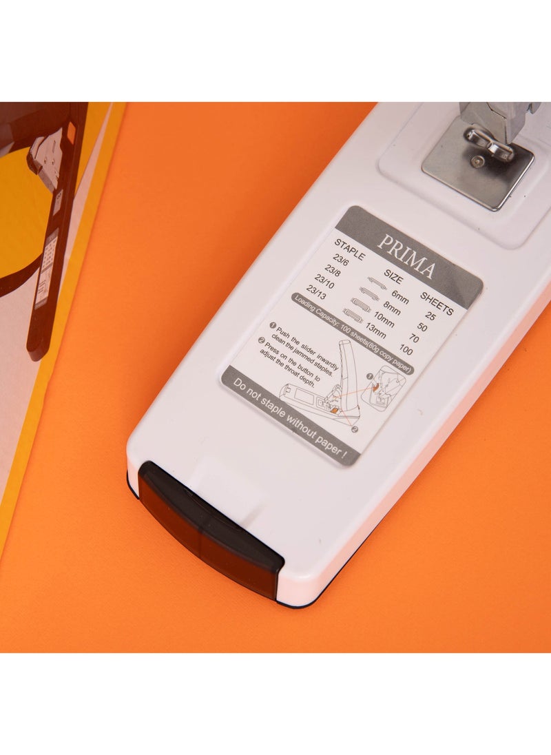 بريما دباسة مكتب قوية بسعة 100 ورقة | هيكل معدني متين وتصميم مريح لمقبض ثابت، دليل ورق قابل للتعديل بعمق 45مم، ملائمة للمكاتب والمدارس والاستخدامات الثقيلة — بريما - Image 4