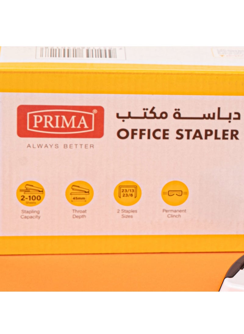 بريما دباسة مكتب قوية بسعة 100 ورقة | هيكل معدني متين وتصميم مريح لمقبض ثابت، دليل ورق قابل للتعديل بعمق 45مم، ملائمة للمكاتب والمدارس والاستخدامات الثقيلة — بريما - Image 5