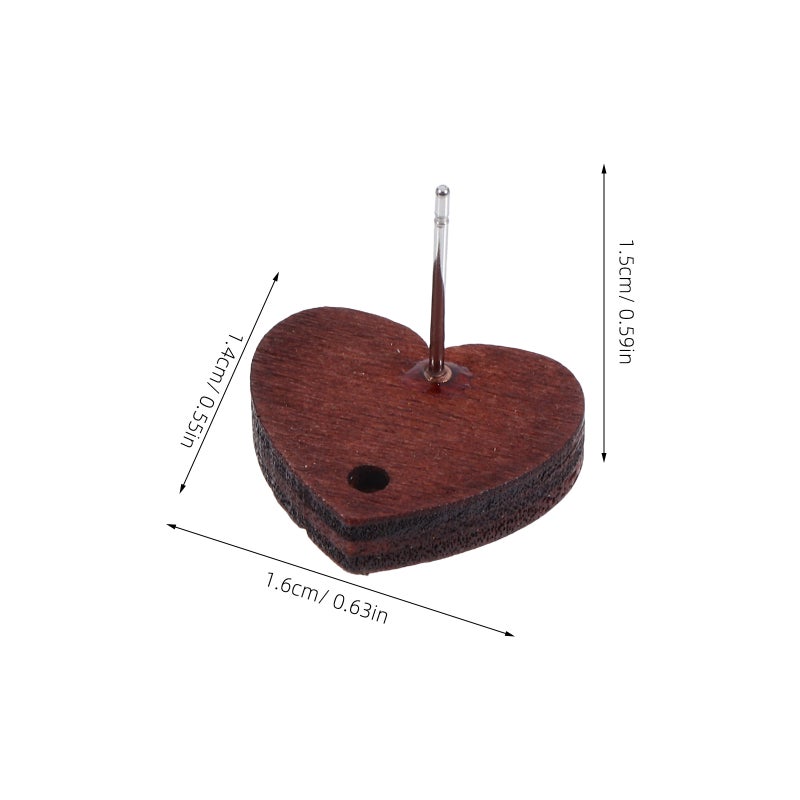 Vintage Earring Charms, Handmade Heart-Shaped Wooden Studs for Creative DIY Projects - Image 2