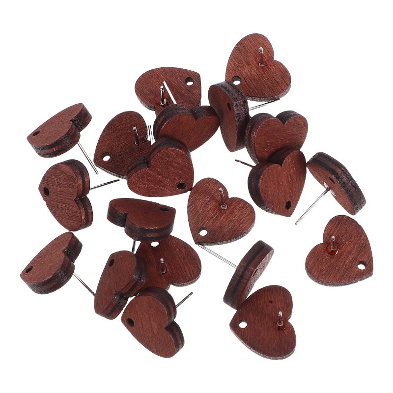 Vintage Earring Charms, Handmade Heart-Shaped Wooden Studs for Creative DIY Projects - Image 5