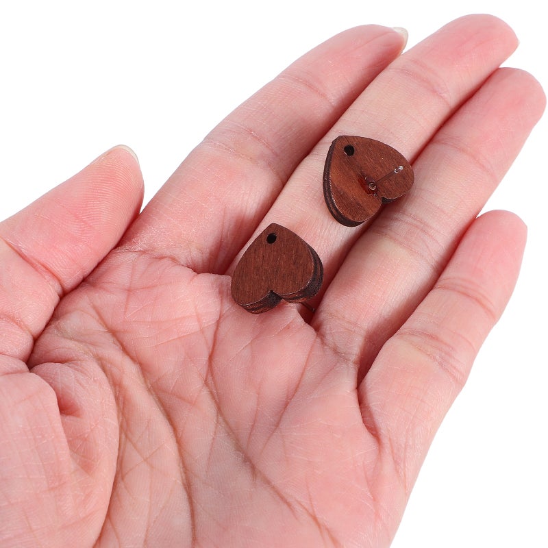 Vintage Earring Charms, Handmade Heart-Shaped Wooden Studs for Creative DIY Projects - Image 4