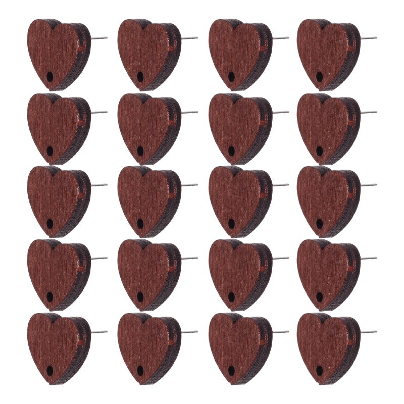 Vintage Earring Charms, Handmade Heart-Shaped Wooden Studs for Creative DIY Projects - Image 1