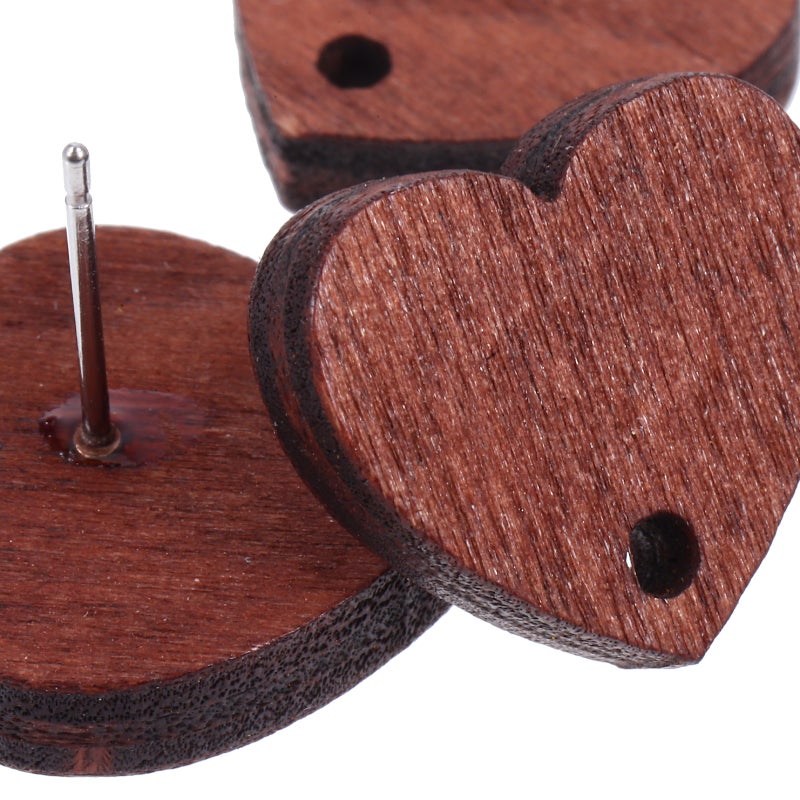 Vintage Earring Charms, Handmade Heart-Shaped Wooden Studs for Creative DIY Projects - Image 3