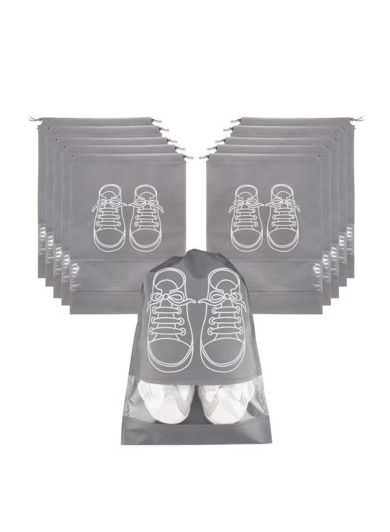 10PCS Travel Shoe Bags with Rope Large Shoes Storage Organizers Pouch for Men and Women Clear Drawstring Bags, Grey, Stylish Pattern - Image 1