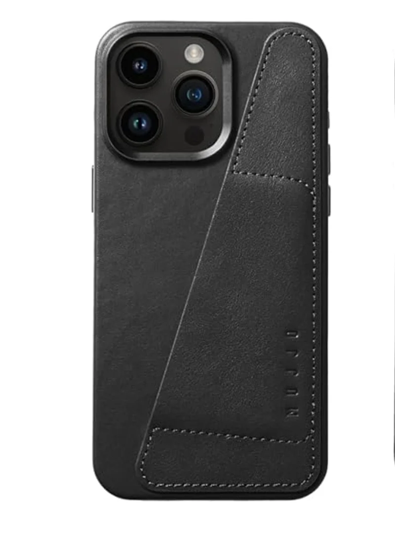 Mujjo Mujjo Leather Wallet Case for iPhone 15 Pro Max - Premium European Leather Case with Card Pocket, Phone & Camera Lens Protection, MagSafe Compatible - iPhone 15 Pro Max Card Wallet Case (Black)