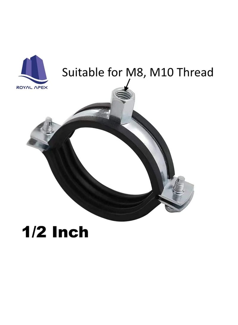 Heavy Duty Adjustable Two-screw Pipe Galvanized Iron (GI) Clamp with Rubber Lined or Unlined for Wall Ceiling Mount Pipe Supports, Split Ring Hanger (1/2 Inch, Pack of 5)  - Image 1