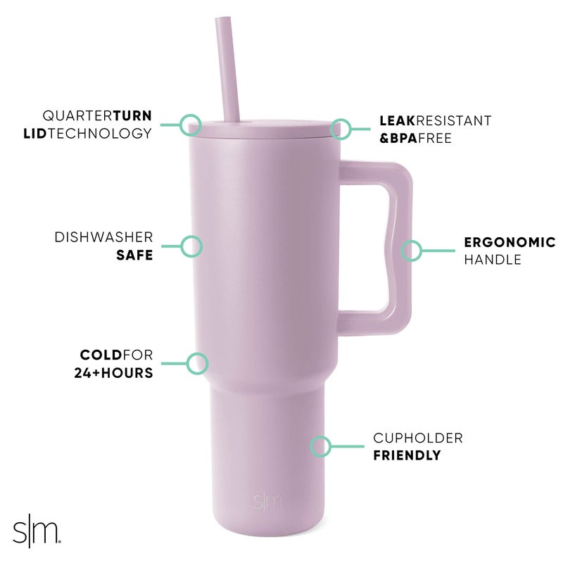 Simple Modern 40 oz Trek Tumbler with Handle and Straw Lid | Cup Holder Friendly Insulated Stainless Steel Travel Mug | Lavender Mist - Image 2