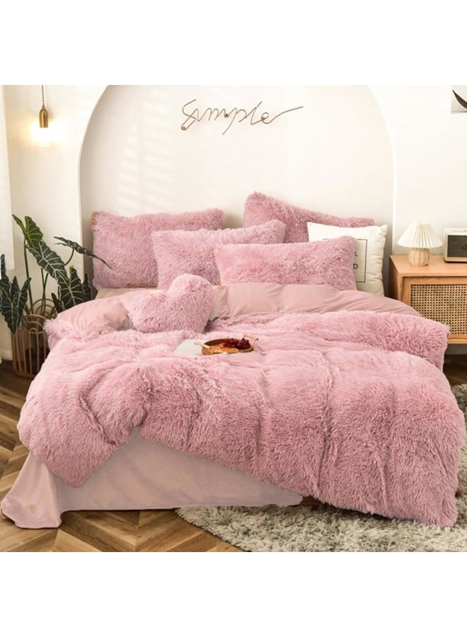 MorroMorn 5 PCS Shaggy Duvet Cover Bedding Set - Fluffy Comforter Cover Long Faux Fur Luxury Ultra Soft Cozy (Blush, Full/Queen) - Image 1