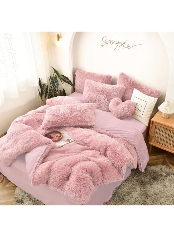 MorroMorn 5 PCS Shaggy Duvet Cover Bedding Set - Fluffy Comforter Cover Long Faux Fur Luxury Ultra Soft Cozy (Blush, Full/Queen) - Image 5