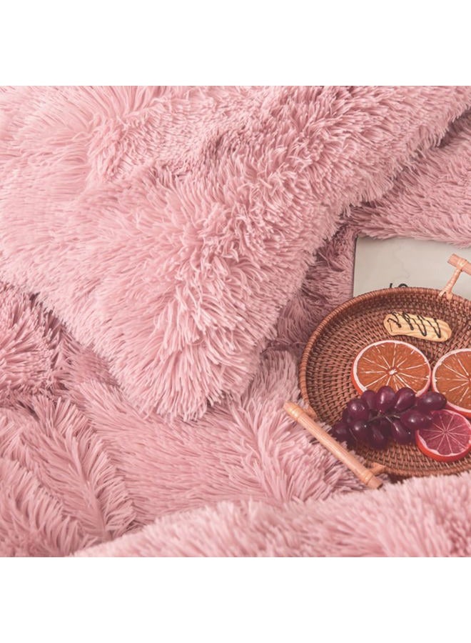 MorroMorn 5 PCS Shaggy Duvet Cover Bedding Set - Fluffy Comforter Cover Long Faux Fur Luxury Ultra Soft Cozy (Blush, Full/Queen) - Image 3
