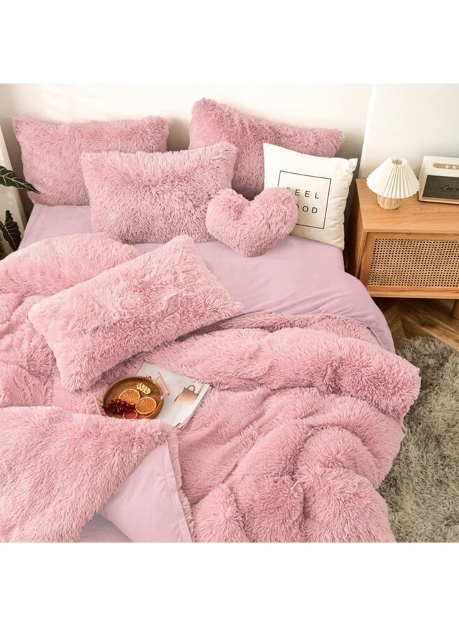 MorroMorn 5 PCS Shaggy Duvet Cover Bedding Set - Fluffy Comforter Cover Long Faux Fur Luxury Ultra Soft Cozy (Blush, Full/Queen) - Image 2