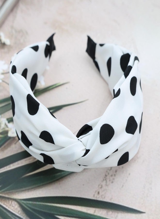 NNR Polka Dot Headbands for Women Knotted Headbands for Girls Cute Top Knot Head Bands for Women's Hair Non Slip Fashion Hair Accessories for Women Girls (White, Medium) - Image 2