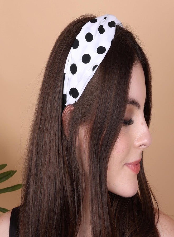 NNR Polka Dot Headbands for Women Knotted Headbands for Girls Cute Top Knot Head Bands for Women's Hair Non Slip Fashion Hair Accessories for Women Girls (White, Medium) - Image 4