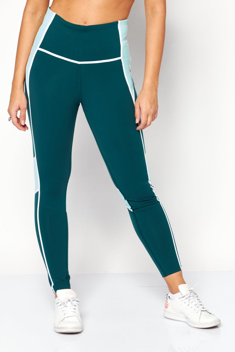 Reebok Women Sportswear Fit Brand Logo Training Tights, Green - Image 1