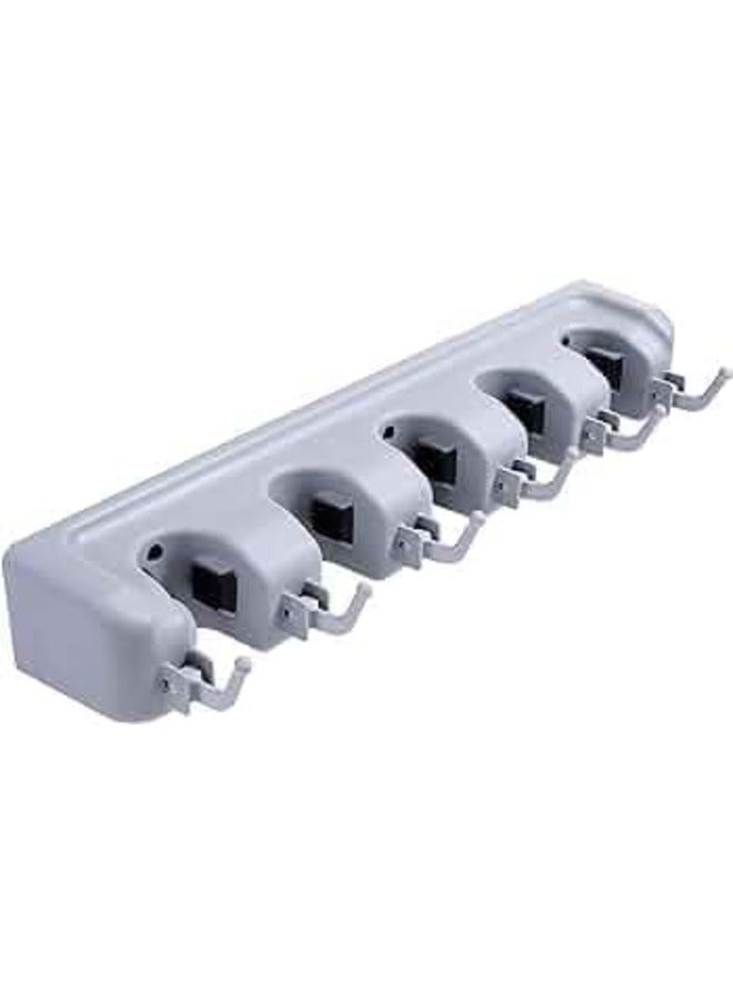 ELTRAZONE "Wall-Mounted Broom and Mop Holder: 5-Slot Organizer with 6 Hooks for Optimal Storage" - Image 1