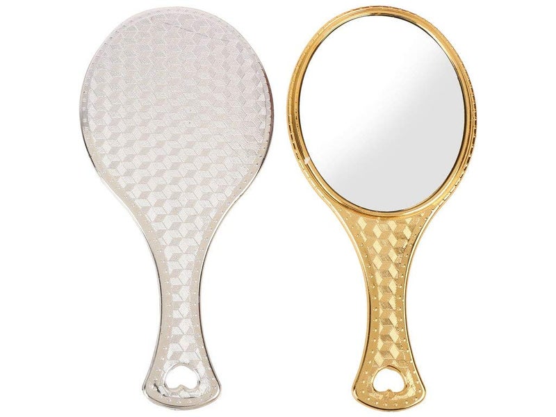 Victor Enterprises Victor Enterprises Portable Personal Makeup Plastic Oval Hand Mirror with Handle Gold 4 Inch - Image 2