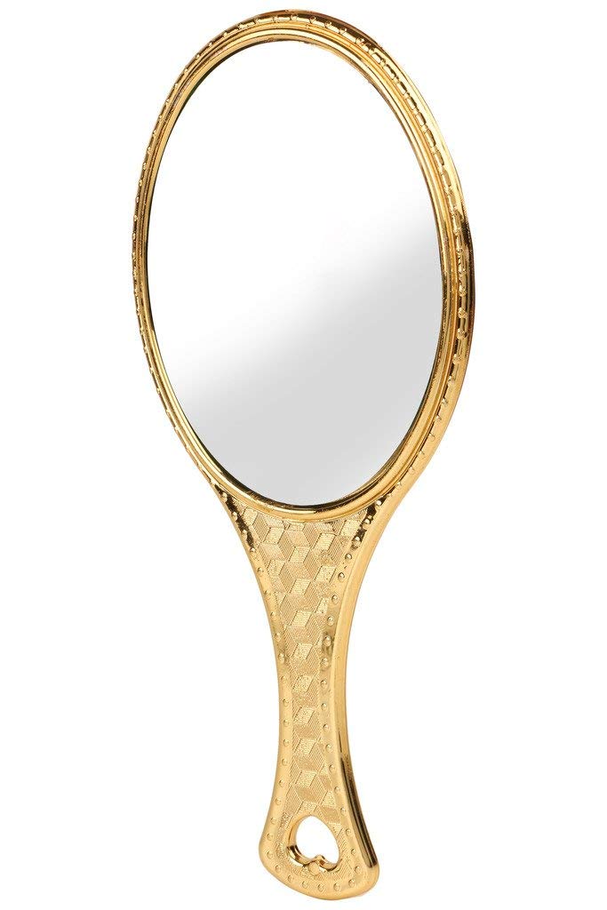 Victor Enterprises Victor Enterprises Portable Personal Makeup Plastic Oval Hand Mirror with Handle Gold 4 Inch - Image 1