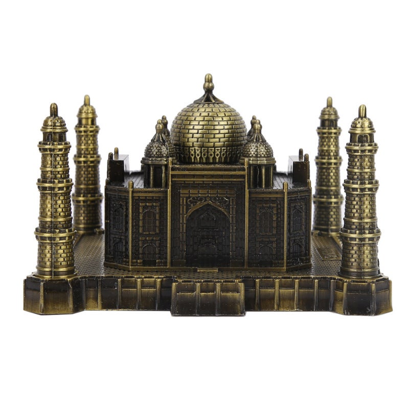Miniature Taj Mahal Model: Vintage Textured Alloy Sculpture - Exquisite Durable Workmanship - Stylish Architectural Replica for Home Office Decor and Collectors - Image 3