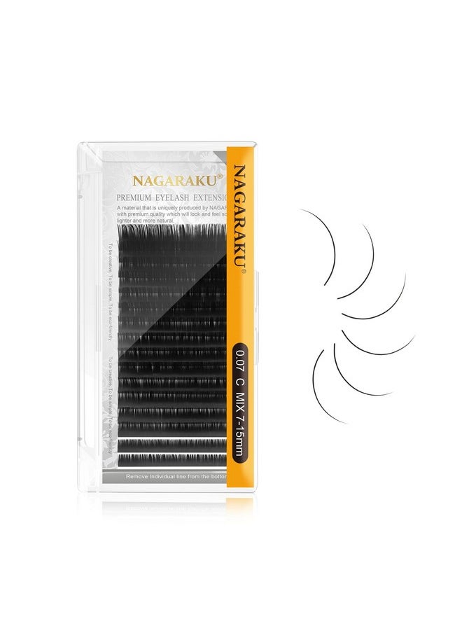 NAGARAKU Eyelash Extensions Individual Lashes 0.07Mm C Curl 7 15Mm Mix Tray Classic Matte Black Soft Natural Faux Mink 16 Rows  - Image 2
