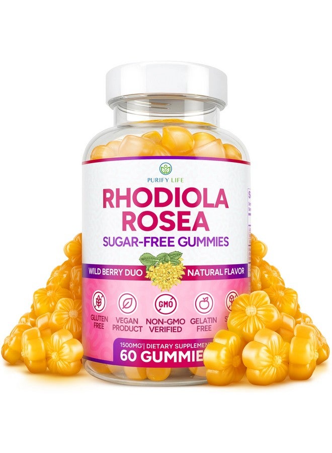 Purify Life Purify Life Sugar-Free Rhodiola Rosea Gummies (1500mg/Serving) Cortisol Detox & Adrenal Support Supplement - Adaptogenic Rhodiola for Mood, Motivation, Stamina & Performance, Non-GMO, 60 Vegan Chews  - Image 1