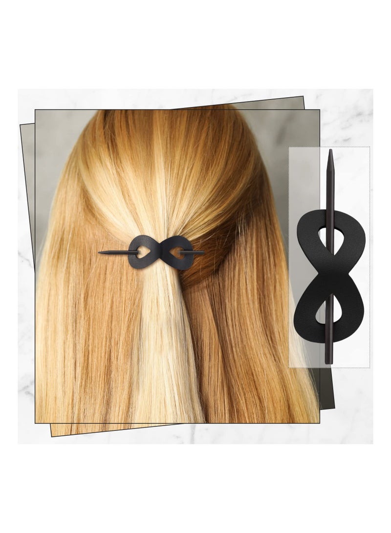 SYOSI 4 Pieces Leather Hair Barrette with Stick 8 Shape Ponytail Clip Leather Hair Accessories for Women Hair Holder Clip Hairpin Mother's Day Gift (4 Color) - Image 3