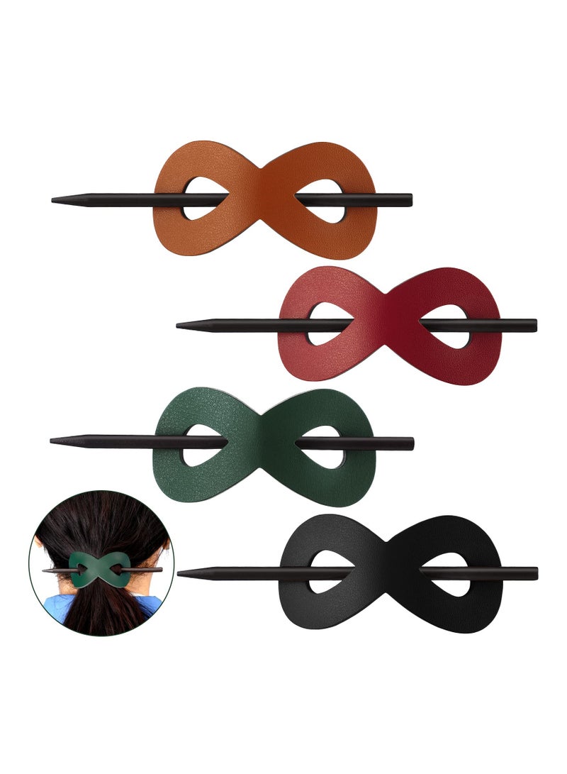 SYOSI 4 Pieces Leather Hair Barrette with Stick 8 Shape Ponytail Clip Leather Hair Accessories for Women Hair Holder Clip Hairpin Mother's Day Gift (4 Color) - Image 1