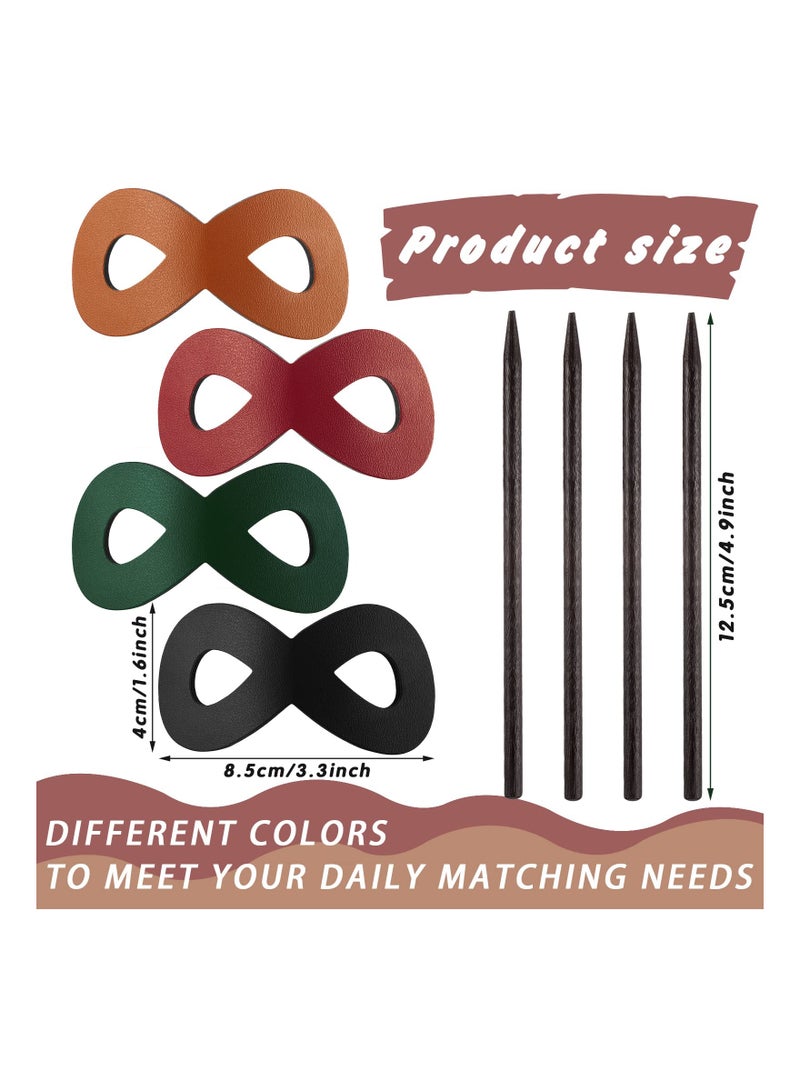 SYOSI 4 Pieces Leather Hair Barrette with Stick 8 Shape Ponytail Clip Leather Hair Accessories for Women Hair Holder Clip Hairpin Mother's Day Gift (4 Color) - Image 4