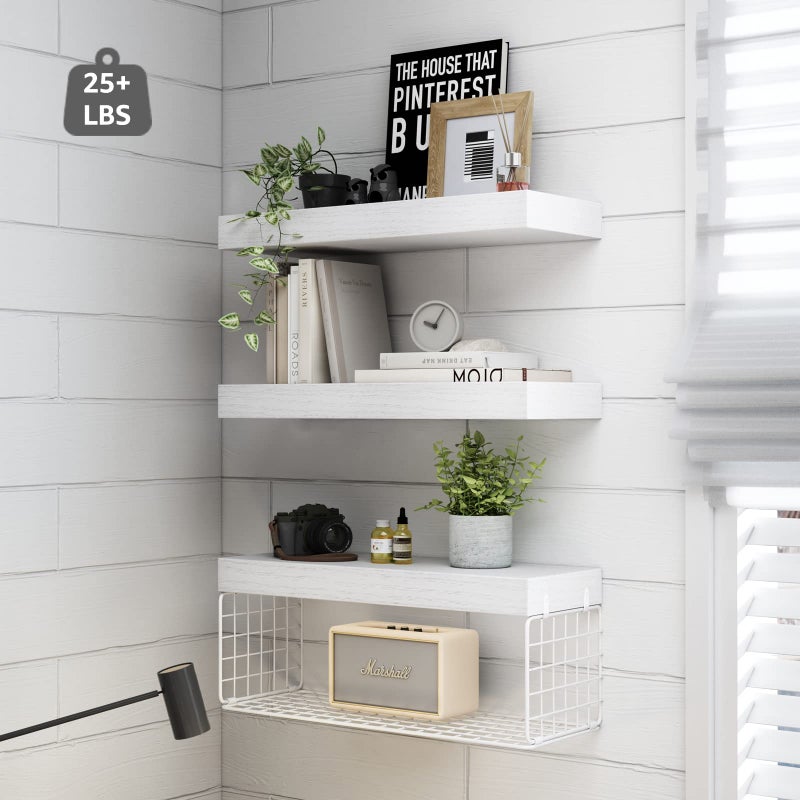 QEEIG Bathroom Shelves Over Toilet - Wall Mounted Floating Shelves Toilet Paper Storage Small Farmhouse Decor Shelf 16 inch Set of 3, White (019-W3) - Image 4