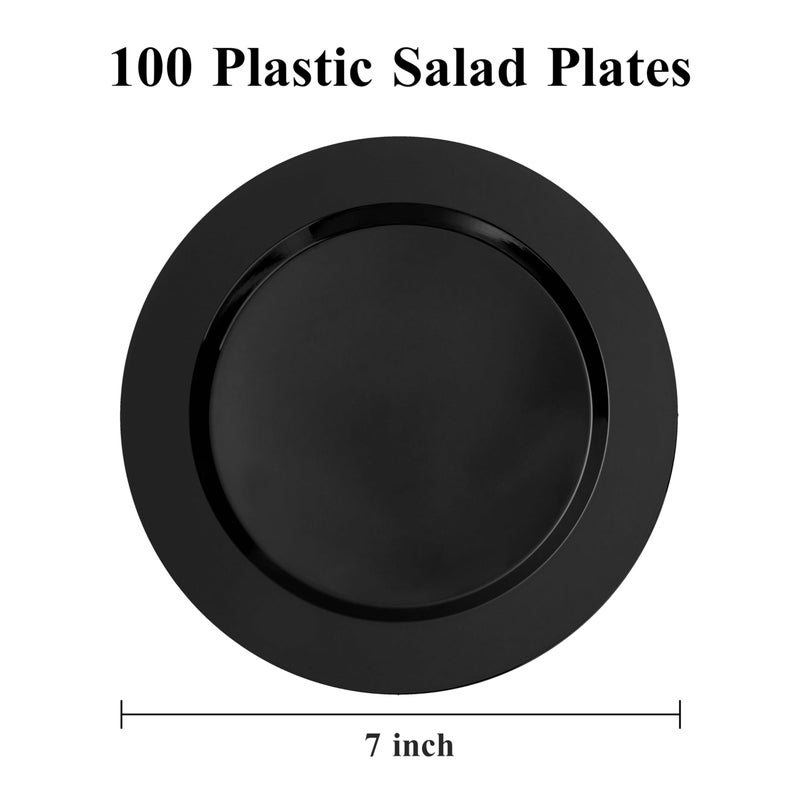 Bestluck 100PCS Black Plastic Dessert Plates 7inch, Premium Hard Disposable Plates for Party, Wedding - Image 2
