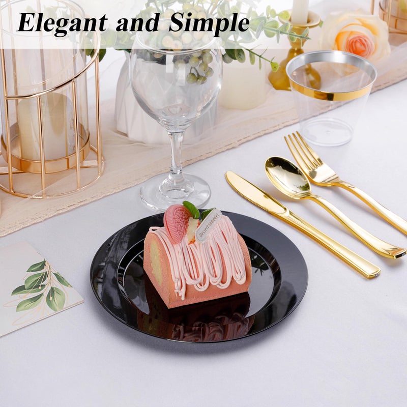 Bestluck 100PCS Black Plastic Dessert Plates 7inch, Premium Hard Disposable Plates for Party, Wedding - Image 4