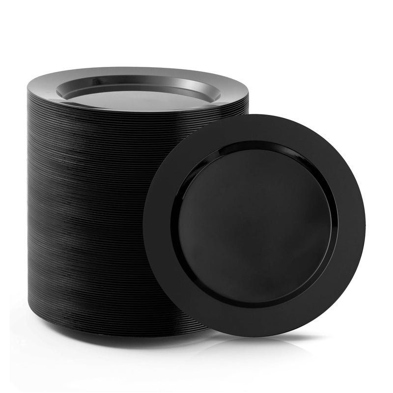 Bestluck 100PCS Black Plastic Dessert Plates 7inch, Premium Hard Disposable Plates for Party, Wedding - Image 1