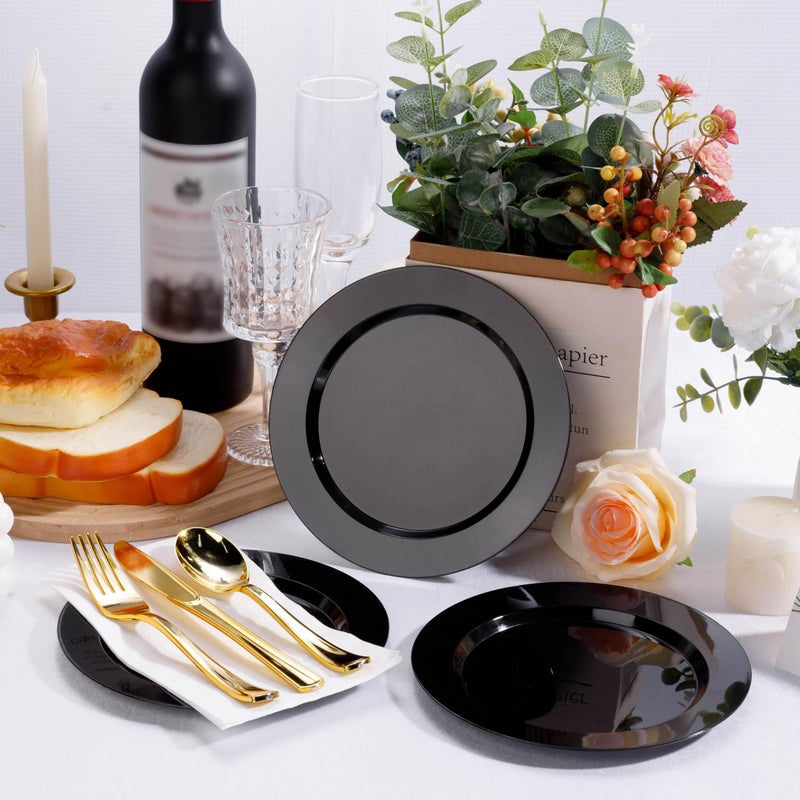 Bestluck 100PCS Black Plastic Dessert Plates 7inch, Premium Hard Disposable Plates for Party, Wedding - Image 5