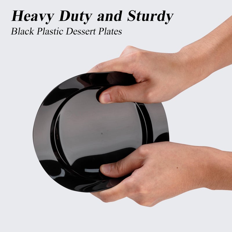 Bestluck 100PCS Black Plastic Dessert Plates 7inch, Premium Hard Disposable Plates for Party, Wedding - Image 3