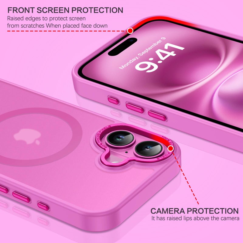 BENTOBEN حافظة BENTOBEN المتوافقة مع iPhone 16 Plus لهاتف iPhone 16 Plus المغناطيسي [متوافقة مع Magsafe] نحيفة شفافة غير لامعة مقاومة للصدمات مع حماية من السقوط للفتيات والنساء والأولاد، جديدة باللون الوردي - Image 5