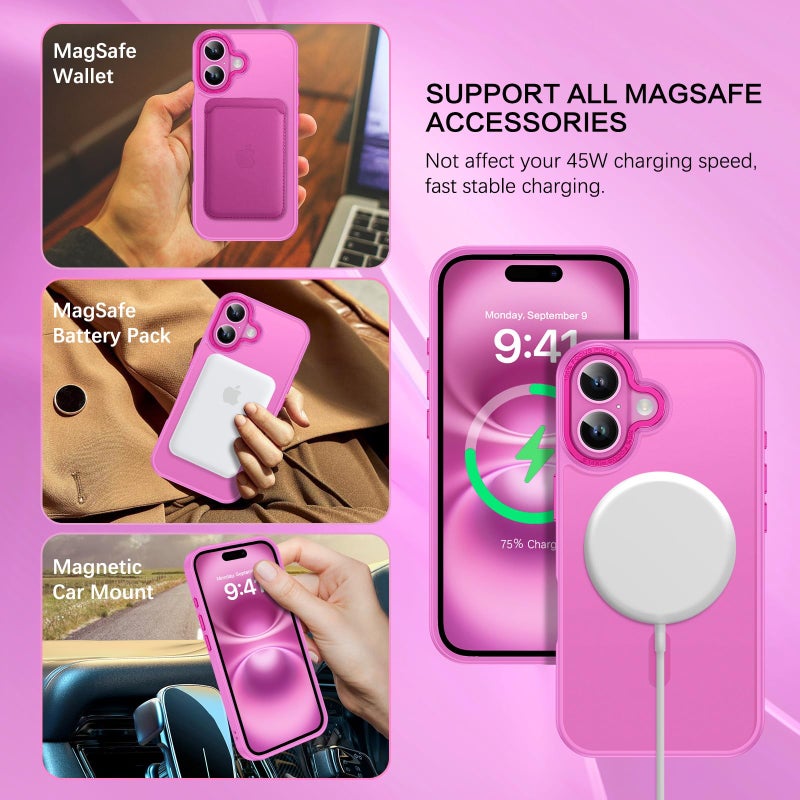 BENTOBEN حافظة BENTOBEN المتوافقة مع iPhone 16 Plus لهاتف iPhone 16 Plus المغناطيسي [متوافقة مع Magsafe] نحيفة شفافة غير لامعة مقاومة للصدمات مع حماية من السقوط للفتيات والنساء والأولاد، جديدة باللون الوردي - Image 3