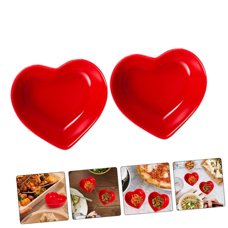 Heart Shaped Ceramic Sauce Plate Dipping Bowls Set Of 2 For Sushi Condiments - Image 3