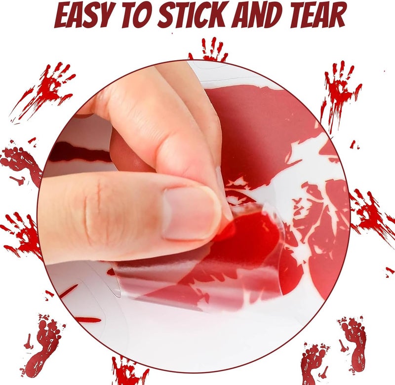 WOONOO 188PCS Halloween Decorations Window Clings, 9 Sheets Bloody Handprint Footprint Halloween Wall Decal Floor Clings with Tattoo Stickers, Scary Halloween Window Decorations - Image 5