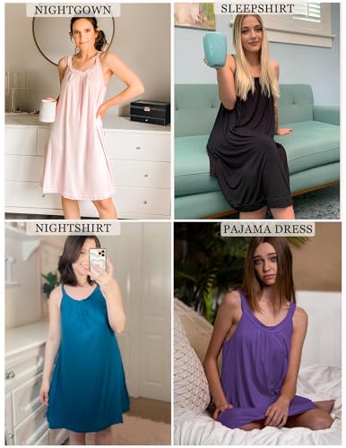 Ekouaer Women's Nightgown Sleeveless Sleepwear Wide Strap Sleep Shirt Pleated Scoopneck Nightshirt Blue Moon Star X-Large - Image 3