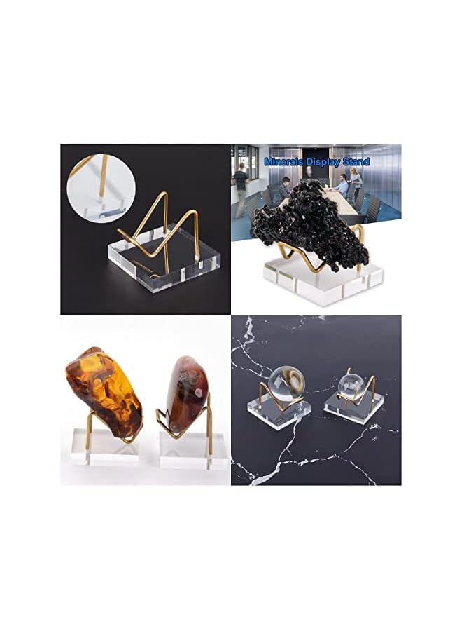 The Bros Acrylic Display Stand, 5x5x4cm Gold Arms Display Clear Polished Jewelry Display Stand Ring Showcase Display Holder Base, Small Mineral Crystal Display Stand for Gemstone Decor Collectible (2Pcs)  - Image 5