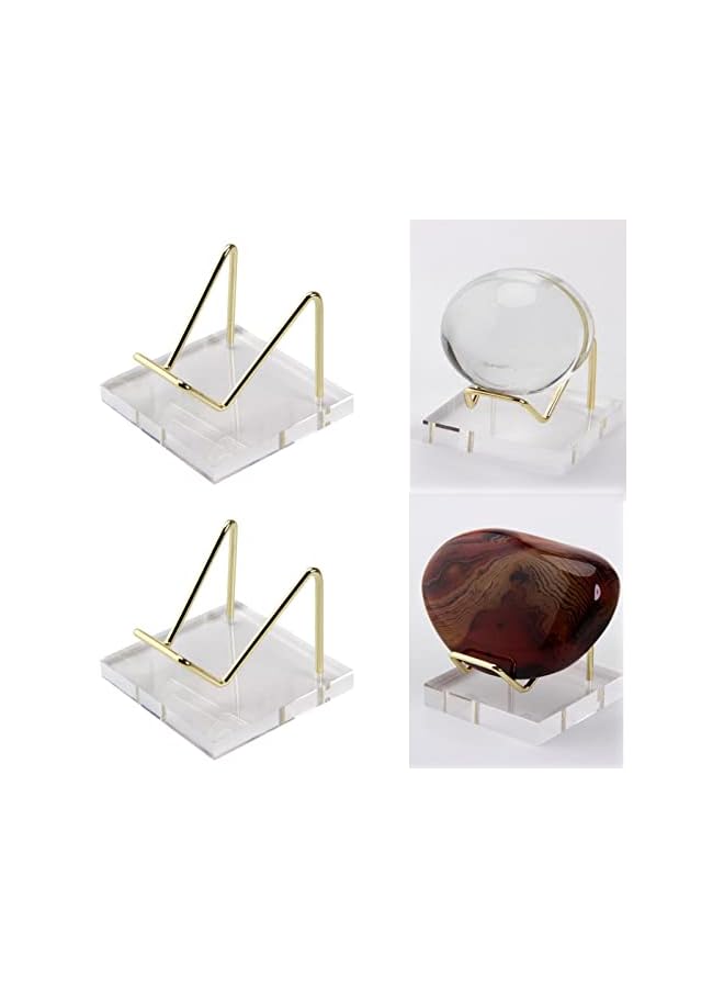 The Bros Acrylic Display Stand, 5x5x4cm Gold Arms Display Clear Polished Jewelry Display Stand Ring Showcase Display Holder Base, Small Mineral Crystal Display Stand for Gemstone Decor Collectible (2Pcs)  - Image 2